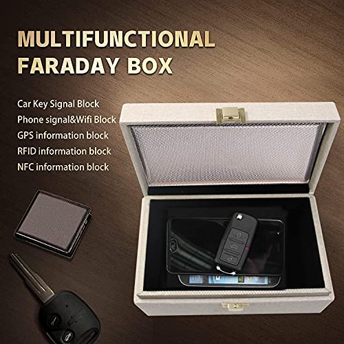 JXE JXO Faraday Box for Car Keys, RFID Key Fob Protector, Car Key Signal Blocker, RFID Signal Blocking Case Shielding Pouch PU Leather Car Key Wallet Case (Beige)