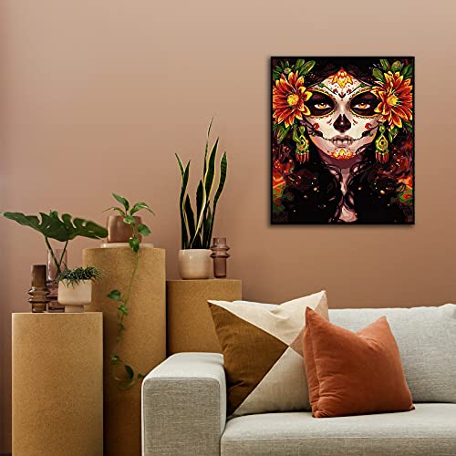 Paint by Number for Adults, CAYUDEN 16" x 20" Acrylic Paint by Numbers for Adults Beginner Kids Calavera Girl Painting by Number Kit on Canvas with 3 Brushes DIY Watercolor Adult Paint by Numbers Kits