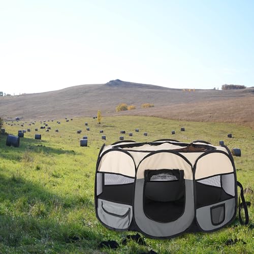 Pet Cat Playpen for Indoor Cats Enclosed,Portable Pet Dog Playpen,Puppy Small Dog Cat Tent Crates Cage,29x29x16,Blue/Beige,1Pack