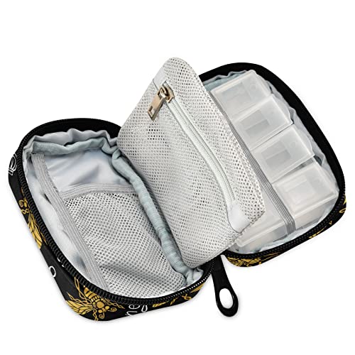 Tarity Green Turtles Yellow Weekly Pill Organizer with Bag 7 Days Pill Box Case Large Pill Container Travel Medicine Organizer Portable Daily Planner Pill Holder Dispenser for Vitamin Fish Oil Supplem