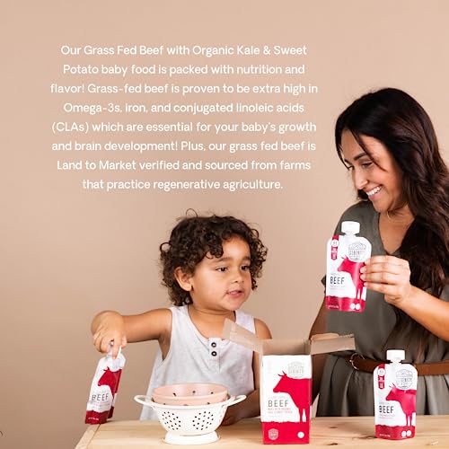 Serenity Kids 6+ Months Baby Food Pouches Puree Made With Ethically Sourced Meats & Organic Veggies | 3.5 Ounce BPA-Free Pouch | Wild Caught Salmon, Butternut Squash, Beet | 6 Count