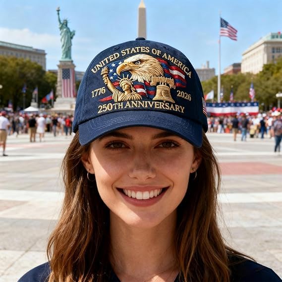 Eagle & Liberty,United States 250th Anniversary Hat,250th Anniversary USA Hat,Bald Eagle Embroidery Patriotic Baseball Cap (A)
