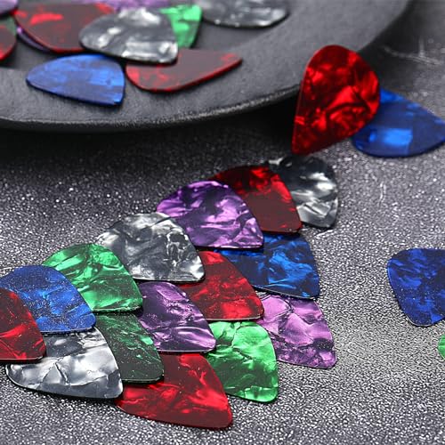 Augshy Guitar Picks, 150 Pack Premium Celluloid Guitar Pick Variety Pack Includes Thin, Medium & Heavy Gauges for Electric Guitar, Acoustic Guitar, Bass(0.46 0.71 0.96mm)