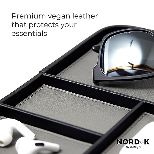 Nordik Leather Valet Tray - Pebble Black - Premium Vegan Leather Stylish and Organised Nightstand Tray for Men - EDC Catchall Tray for Keys, Watch, Wallet, Jewellery - Modern Bedside Caddy