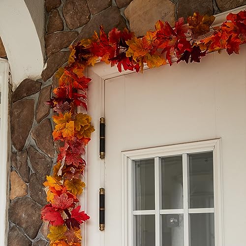 PARTY JOY 6PCS Black Red Leaf Garland, 5.6Ft Halloween Garland Artificial Maple Leaf Autumn Garland Hanging Fall Vines Table Decorations for Thanksgiving Front Door Decorations Fall Decor