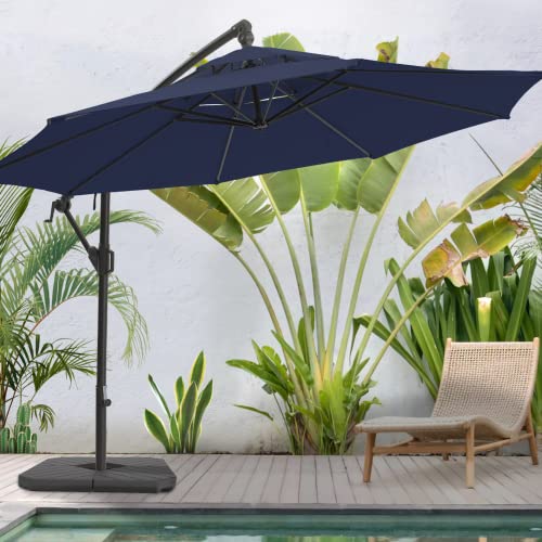 BLUU WUFF 10ft Patio Offset Umbrella Cantilever Umbrella Hanging Market Umbrella Outdoor Umbrellas with Crank & Cross Bases(Navy)