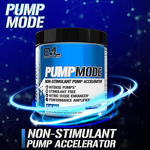EVL PumpMode Nitric Oxide Supplement - Nitric Oxide Booster Pump Pre Workout Powder with Glycerol and Betaine for Muscle Recovery Growth and Endurance - Stim Free Pre Workout Drink (Blue Raz)