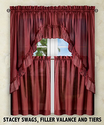 Ellis Curtain Stacey Sheer 56-by-24 Inch Tailored Tier Pair Curtains, Merlot, 56x24