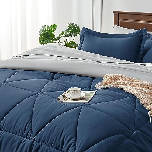 BEDELITE Twin Comforter Set 5 Pieces Bed in A Bag - Soft Microfiber Reversible Beige Bed Set with Comforters, Sheets, Pillowcase & Sham, Cozy Luxury Bedding Sets for All Season