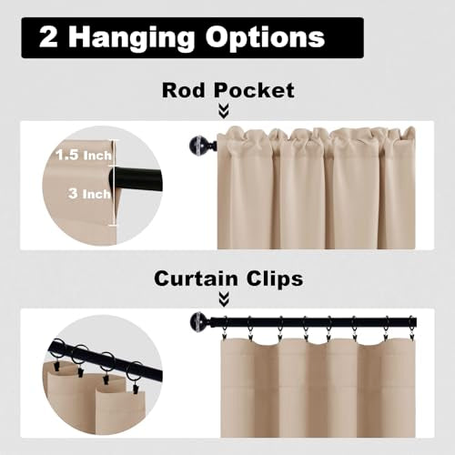 DWCN Short Curtains for Small Window, Kitchen Curtains 24 Inch Length, Bedroom Curtains Solid Light Block Blinds for Basement, Rod Pocket Tier Curtains - W52 x L24, Silver Grey, 2 Pieces