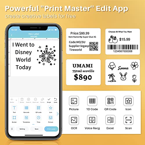 Phomemo M120 Label Maker- Barcode Printer Bluetooth Thermal Label Machine 2 Inch 50mm for Retail, QR Code, Small Business, Compatible with Android, iOS & PC, Black