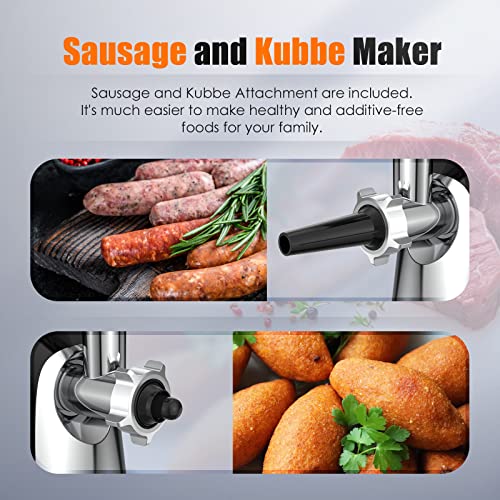Ollygrin Meat Grinder Electric Stainless Steel, Meat Grinder Electric Sausage Stuffer, Meat Grinder Maker Heavy Duty 2600W Max With 2 Blades, 3 Plates, Sausage Stuffer Tube For Home Kitchen Use