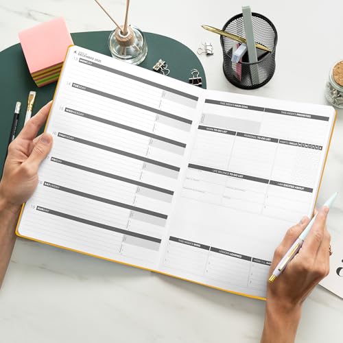 Clever Fox Planner PRO Dated (Jan 2025–Jan 2026) Weekly & Monthly Life Planner to Increase Productivity, Time Management and Hit Your Goals – Organizer, Gratitude Journal – A4 Size (Amber Yellow)
