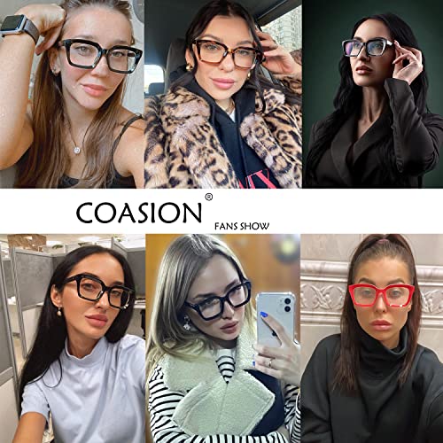 COASION Classic Non-prescription Clear Lens Eyeglasses for Women Thick Square Frame Eyewear (Bright Black)