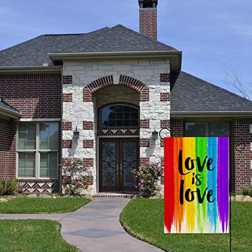 UPINLOOK Love is Love Rainbow Garden Flag Vertical Double Sided Pride Gay Pride Lesbian LGBT, Pansexual Flag Yard Flag Outdoor Decoration 12.5 x 18 Inch