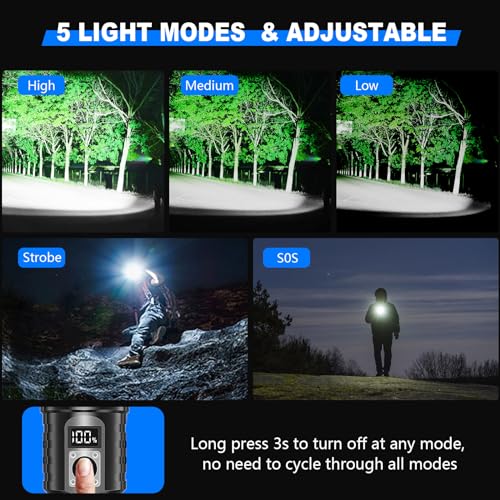 Goreit Flashlights LED High Lumens Rechargeable, 980,000 Lumens XHM77.2 Super Bright Flash Light USB, Handheld Flashlight High Powered,Powerful Flashlight Waterproof for Emergency Camping