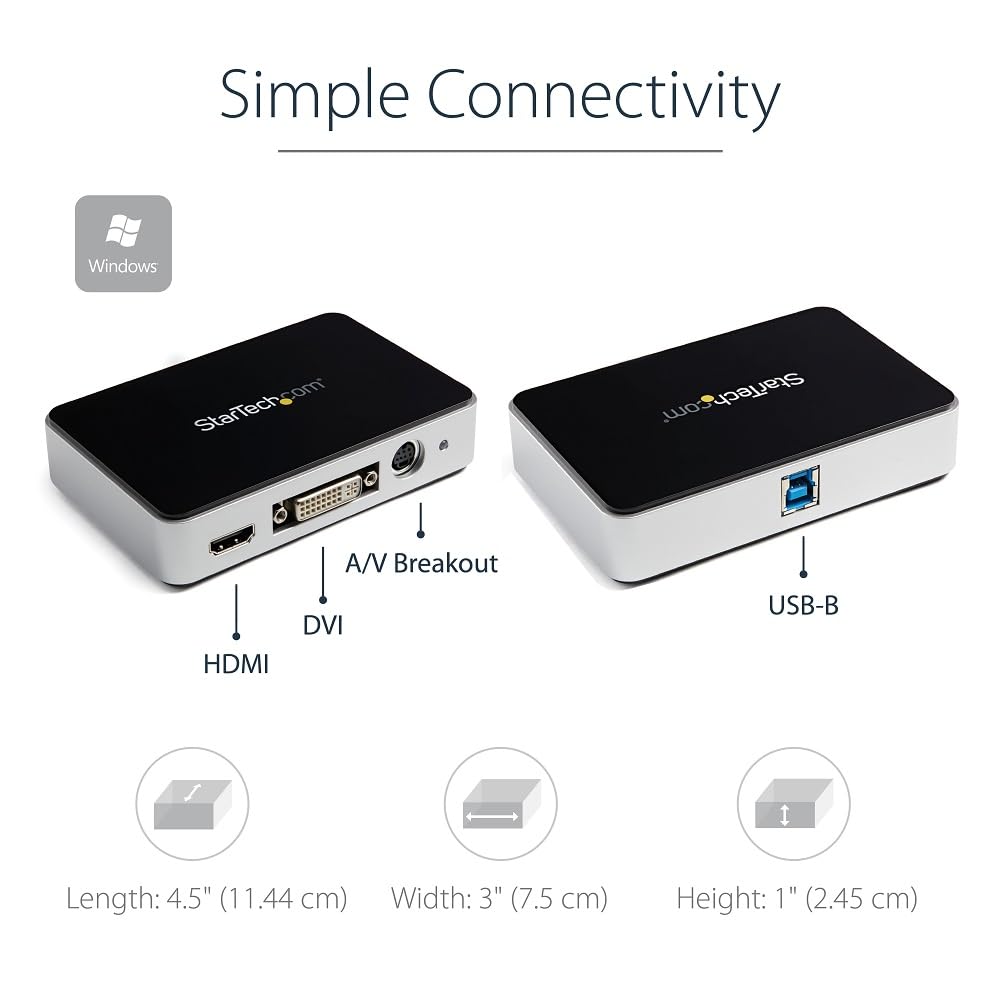 StarTech.com HDMI Video Capture Device - 1080p - 60fps Capture Card - USB Video Recorder - with HDMI DVI VGA, TAA (USB3HDCAP)