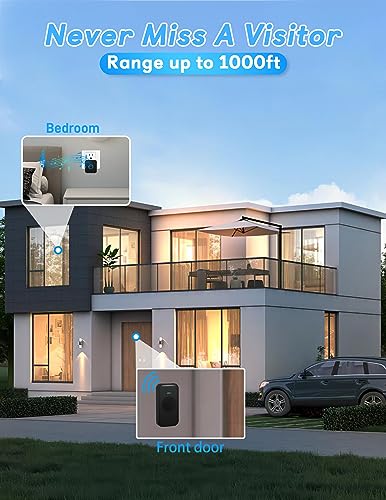 FOVKSUC Wireless Doorbell, Classroom Doorbell 1 Receiver + 1 Waterproof Button, with 60 Chimes 5 Levels Volume and LED Flash, 1000ft Range Door Bells for Homes Office Hospital