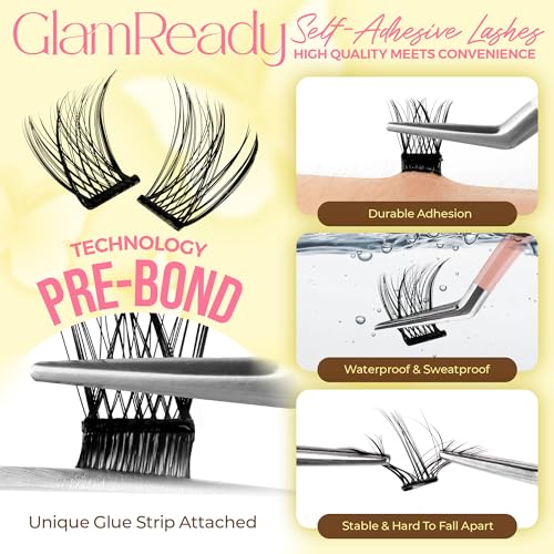LASHVIEW Self Adhesive Lash Clusters Eyelashes,Press-on Lashes 10-16mm Individual Lash Extension Kit with Lash Tweezers,No Glue Needed Natural Self Adhesive DIY Eyelash Extension Kit 60pcs (A01)