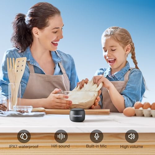 MOMOHO Small Bluetooth Speakers, Portable Lightweight Compact Travel Speaker with Built in Mic,TWS Pairing, TF Card, HD Sound and Bass Wireless Bluetooth for Home/Party/Hiking, Gift (Black)