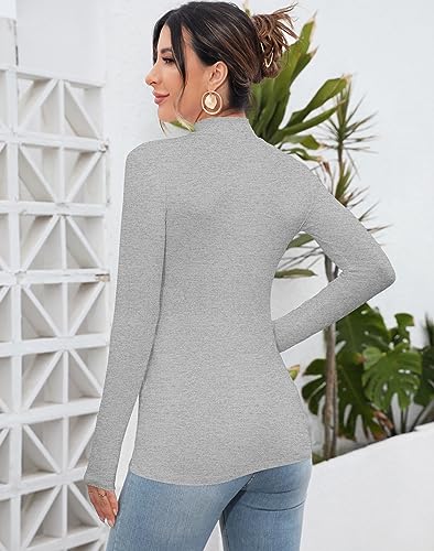 MANGDIUP Women's Mock Turtleneck Long Sleeve Sleeveless Tops Basic Slim T-Shirts(Long Sleeves Navy Blue-XXL)