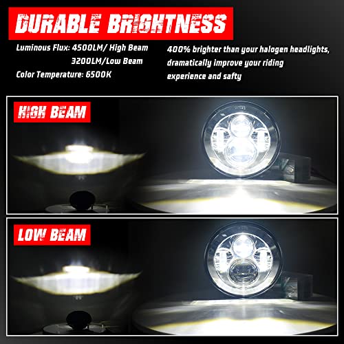 Tugwuetlwu 7" LED Headlight 4.5" Auxiliary Fog lights Kit Compatible with Harley Davidson Road King Electra Glide Heritage Softail Deluxe Ultra Limited CVO Tri Tour Glide Ultra Classic with Bracket