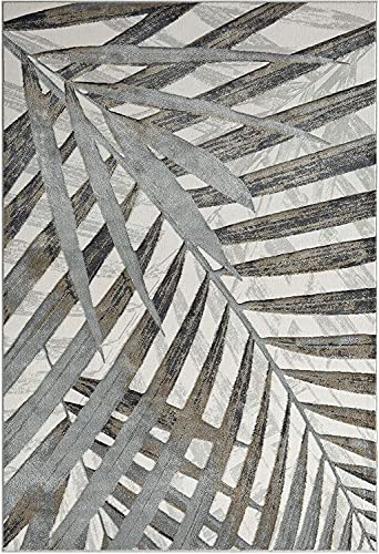 Abani Brown, Grey & Beige Floral Palm Leaf Pattern Area Rug Rugs - Nova Collection Modern Eclectic Style Accent Rug (4' x 6', Grey & Brown)