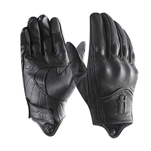 Harssidanzar Motorcycle Gloves for Men,Leather Touch Screen Riding Driving Gloves GM028,Black, Size XS