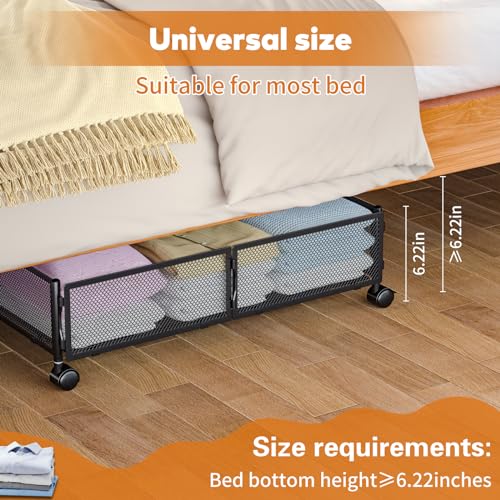 Lingusta Under Bed Storage with Wheels,Rolling Under Bed Storage Containers,Under Bed Shoe Storage for Bedroom Clothes Shoes Blankets (2 pack, Black)