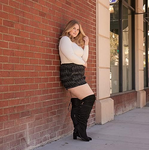 RF ROOM OF FASHION Women's Wide Calf Wide Width Chunky Heel Over The Knee Boots - Plus Size Friendly BLACK Size.5.5