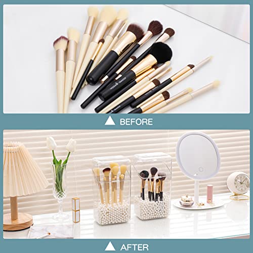 Yesesion Makeup Brush Holder with White Pearls, Clear Cosmetics Brushes Organizer with Lid, Large Capacity Storage Box for Vanity, Bathroom Counter, Dresser, Hair Accessories Organizer for Girls