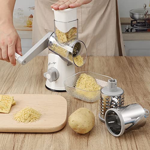 YNNICO Rotary Cheese Grater - Manual Mandoline Slicer with Non-slip Suction Base, Vegetable Slicer Nuts Grinder Cheese Shredder with Clean Brush (Green)