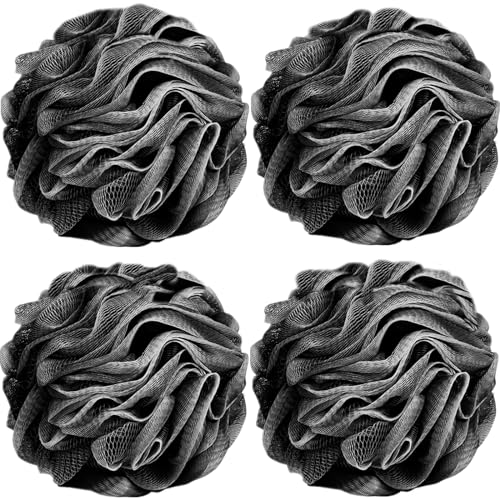 Fu Store 4-Pack Bath Sponges Shower Loofahs 50g Mesh Balls Sponge for Body Wash Bathroom Men Women - 4pcs Scrubber Cleaning Loofah (50g Black)