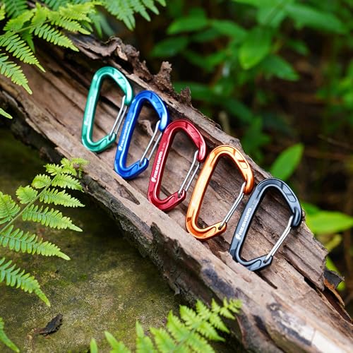 FresKaro 15kN Heavy Duty Wiregate Carabiners Clips, Wire Gate Spring Snap Quick Draws, for Camping Hiking, Hammocks, Aluminium Caribeaners for Backpacking and Dog Leash, 4Pack, Black, Medium Size
