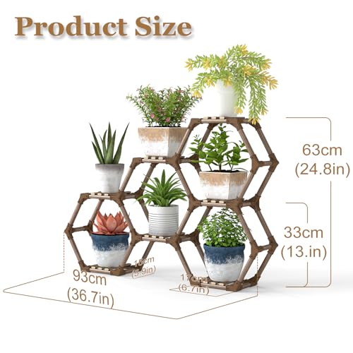 Tikea Plant Stand Indoor Outdoor Hexagonal Corner Plant Stand for Succulents Small Plants Wooden Plant Shelf 7 Tiered Creative DIY Flowers Stand Rack for Living Room Balcony Patio Window