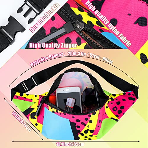 Sotiff 2 Pcs Retro 80s 90s Outfits for Women Men 80s Fanny Pack and Hat 90s Costumes Adjustable Waist Bag Bucket Hats for Themed Party(Bright Style)
