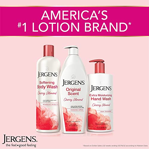 Jergens Extra Moisturizing Hand Soap, Liquid Hand Soap Dispenser with Jergens Cherry Almond Scent, Hand Wash For Dry Hands, 8.3 Ounces (Pack of 3)