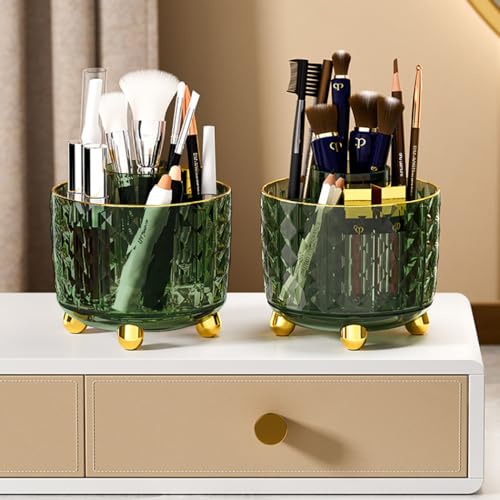 GOTOBA Dark Green Pen Pencil Holder for Desk, 360° Rotating Pen Organizer, Green Office Supplies, Cute Pen Holder, 6-Compartment Pencil Holder Rotating