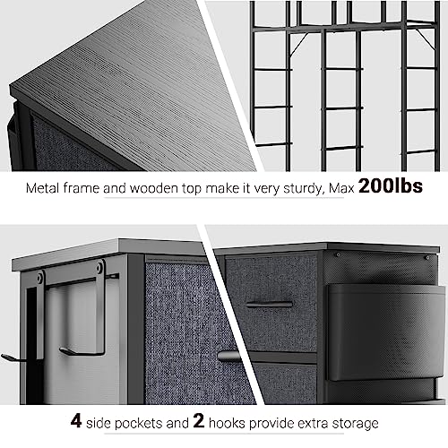 Black Dresser for Bedroom, Dresser & Chest of Drawers w/Side Pockets and Hooks, 12 Drawers Fabric Dresser Organizer, Closet Dresser Storage Modern PU Finish for Kids Room, Hallway, Entryway