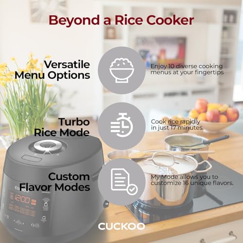 CUCKOO CRP-PK1001S 10-Cup (Uncooked) / 20-Cup (Cooked) Heating Pressure Rice Cooker & Warmer with Nonstick Inner Pot, 13 Menu Options, Fuzzy Logic Tech, Auto Clean (Black)