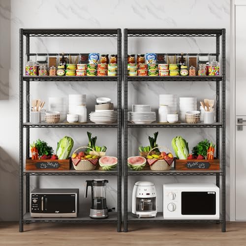 EZPEAKS 2 Pack Shelving - 5 Tier Storage Shelves, Metal Shelves Adjustable 30''W x 14''D x 47''H Garage Storage Shelves 150 LBS Loading Capacity Shelving Units with Liner Wire Rack