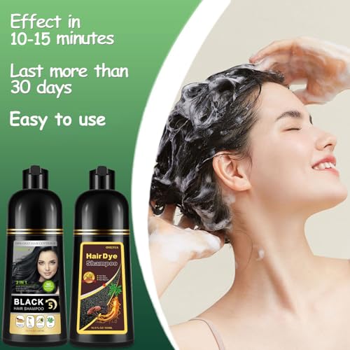Hair Dye Shampoo 3 in 1, Black Hair Dye 16.9 FL Oz, Black Hair Shampoo, Semi-Permanent Hair Dye Shampoo, Lasts 30 Days Hair Color Shampoo (Black)