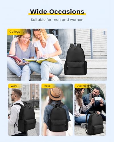Vorspack Backpack for Men and Women - Basic Bookbag Casual Daypack Backpacks Lightweight Backpack for College Work Travel - Black