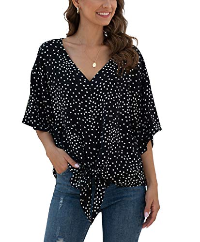 VIISHOW Women Bell Sleeve Shirt Tie Knot Casual Chiffon Blouses Tops Independence Day Tshirt,Flag White,Medium