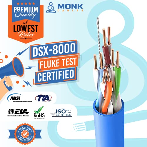 MONK CABLES | CAT6 Plenum Cable 1000ft | UTP, 23AWG, 550MHz | DSX-8000 Certified | Most Certified Cable of The Whole Market (Black)