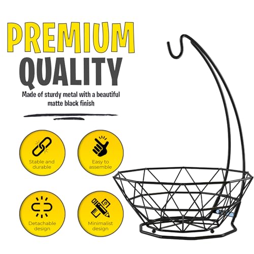 CuttleLab Fruit Basket with Banana Hanger, Fruit Bowl with Banana Holder, Fruit Bowl for Kitchen Counter used as Bread Basket, Vegetable Basket, Fruit Stand or Egg Holder with Banana Tree