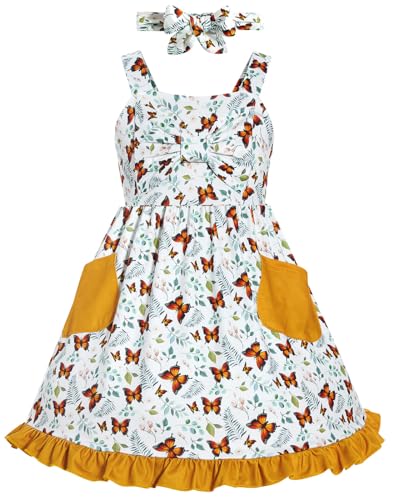 LIFAky Toddler Girl Dress Sleeveless Sunflower Print Sundress with Pockets Summer Outfits Set