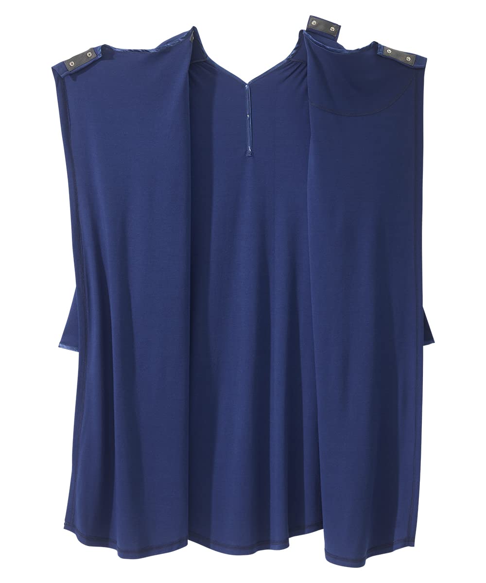 Women’s Open Back Adaptive Henley Nightgown - Long Sleeve Hospital Gown for Seniors with Satin Trim - Navy 3XL