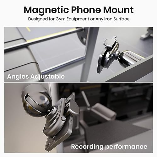 MiiKARE Gym Accessory Magnetic Phone Holder for Videos, Universal Magnetic Phone Mount for Gym Golfcart Phone Holder 360Degree Angle Adjustable, Home Gym Essentials Phone Mount for Women an Men-Black