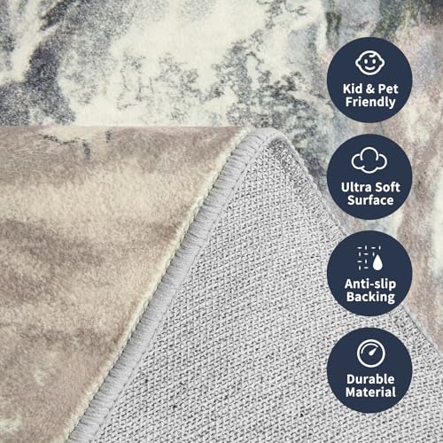 2x6 Runner Rug for Hallways Kitchen Modern Abstract Washable Runner Rug Blue Soft Non Slip Marble Carpet Runner for Laundry Entryway Bedroom Bathroom